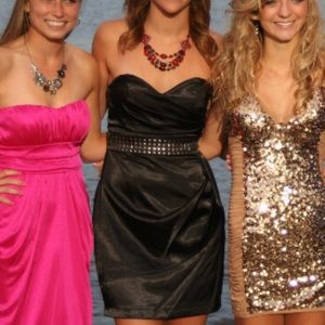 Strapless satin studded dress